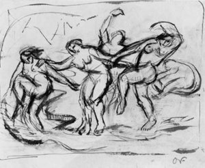 Composition de figures avec des femmes se baignant et dansant