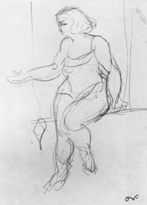 Acrobate féminine, assise sur un trapèze