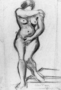Modèle féminin debout de face, croquis