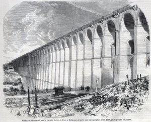 Viaduc de Chaumont sur la ligne de chemin de fer de Paris à Mulhouse. Gravure d