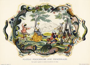 Plat avec des figures dans le style rocaille, Rouen, 1870 (chromolithographie) - Emilie Pottier
