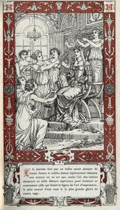 Ballet au château de Fontainebleau où les dames de la cour du roi Henri II (1519 - 1559) représentent chacune une science ou un art. Gravure de 1914 par Emmanuel Blanche. Collection privée. - Emmanuel Blanche