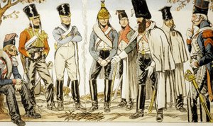 Armée Française 1810 de gauche à droite cheval-léger lancier Houzard-cavalier Dutrain Dragon