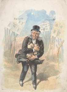 Homme serrant des sacs d