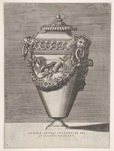 Urne antique avec couvercle décorée d