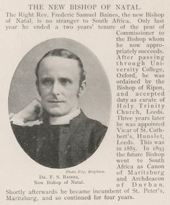 Dr F S Baines, nouveau évêque de Natal