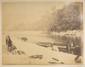 Ferry sur la Teesta, près de Bheerkotee. Vues de Darjeeling. 1870s