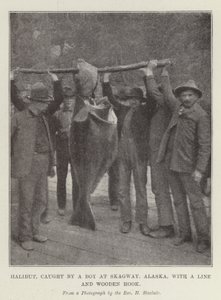 Flétan, pêché par un garçon à Skagway, Alaska, avec une ligne et un hameçon en bois - English Photographer