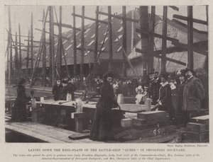 Pose de la plaque de quille du cuirassé Queen dans le chantier naval de Devonport - English Photographer