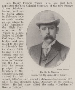 M. H F Wilson, Secrétaire de la Colonie de la Rivière Orange