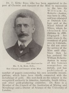 M. T K Rose, DSc, nouveau chimiste et essayeur de la Monnaie