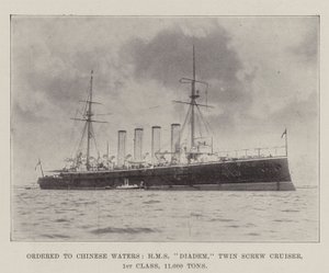 Ordonné vers les eaux chinoises, HMS Diadem, croiseur à double hélice, 1re classe, 11 000 tonnes - English Photographer
