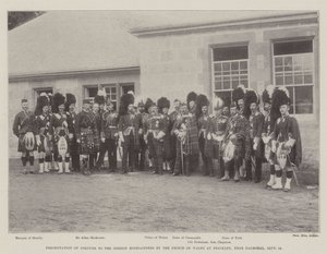 Présentation des couleurs aux Gordon Highlanders par le prince de Galles à Braikley, près de Balmoral, le 18 septembre