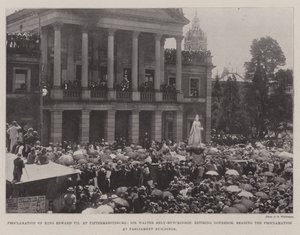 Proclamation du Roi Édouard VII à Pietermaritzburg, Sir Walter Hely-Hutchinson, Gouverneur sortant, lisant la Proclamation aux Bâtiments du Parlement - English Photographer