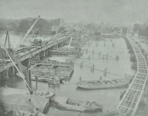Pont de Putney : creusement des fondations pour le nouveau pont, 1883 - English Photographer