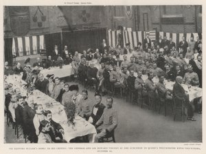Réponse de Sir Redvers Buller à ses critiques, le général et Sir Howard Vincent au déjeuner des volontaires de la Winchester Rifle de la reine, 10 octobre
