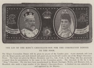 Le couvercle de la boîte de chocolat du roi pour le dîner de couronnement des pauvres
