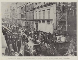Les arrestations nationalistes à Paris, bureaux du Grand Occident rue Chabrol, où M. Guérin a été assiégé