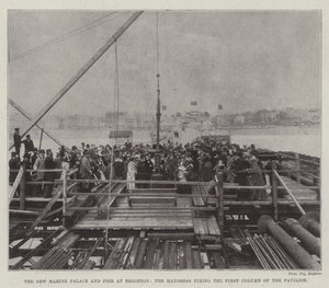 Le nouveau palais marin et la jetée de Brighton, la mairesse fixant la première colonne du pavillon - English Photographer