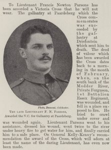 Feu lieutenant F N Parsons, décoré de la VC pour bravoure à Paardeberg