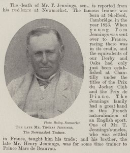 Feu M. Thomas Jennings, entraîneur de Newmarket