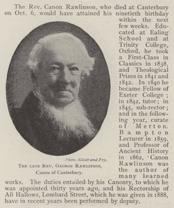 Le défunt révérend George Rawlinson, chanoine de Canterbury