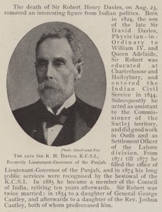 Feu Sir R H Davies, KCSI, anciennement lieutenant-général du Pendjab