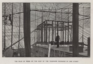 Le labyrinthe de fils sur le toit de la Centrale Téléphonique de Lime Street
