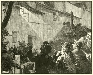 Une lumière vive émanait de la fenêtre du cottage - English School