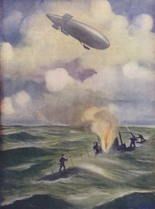 Un dirigeable naval britannique bombardant un sous-marin - English School