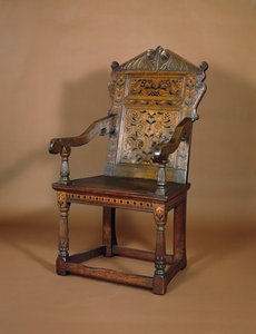 Fauteuil de Charles Ier, milieu des années 1600 (chêne avec incrustation de marqueterie) - English School