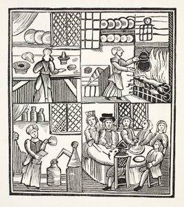 Une collection de recettes de cuisine, illustration de Chap-books du XVIIIe siècle par John Ashton, pub. 1882 - English School