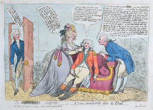 Un lâche réconforté, ou une scène immédiatement après le duel, publié par J. Aitken en 1789