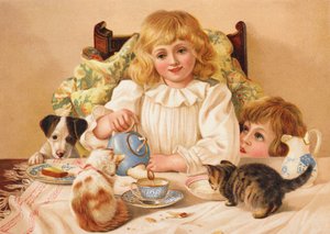 Un thé en famille (chromolitho) - English School