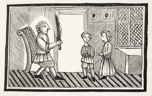 Un père et ses fils, illustration de Chap-books du XVIIIe siècle par John Ashton, pub. 1882 - English School