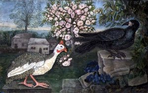 Une pintade et une corneille dans un paysage, c.1800
