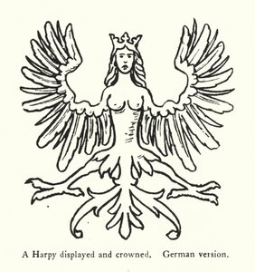 Une harpie exposée et couronnée, version allemande (gravure) - English School