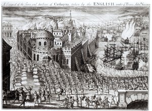 Vue de la ville et du port de Carthagène, prise par les Anglais sous le brave amiral Vernon, 1741 - English School