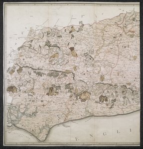 Carte topographique du comté de Sussex, divisée en Rapes, Deanries et Hundreds - English School