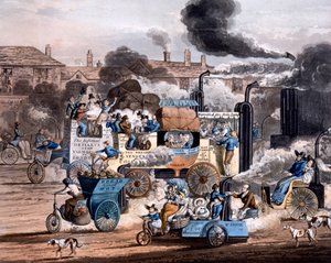 Vue de White Chapel Road en 1830, de The Progress of Steam - Illustration de la prophétie moderne par Aikens, 1828 - English School