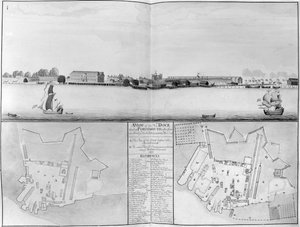 Vue du chantier naval de Sa Majesté à Portsmouth prise en face du Nouveau Dock, 1698