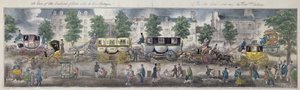 Vue des boulevards de Paris avec les nouvelles voitures, 1828 (gravure en couleur) - English School