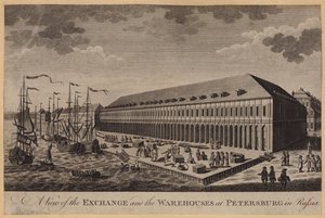 Vue de la Bourse et des entrepôts à Saint-Pétersbourg en Russie