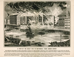 Vue du grand incendie de Southwark, depuis le pont de Londres - English School