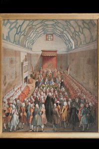 Vue de la Chambre des Lords (gravure en couleur)
