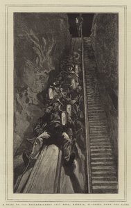 Visite à la mine de sel de Berchtesgaden, Bavière, II, descente sur la glissière (gravure) - English School