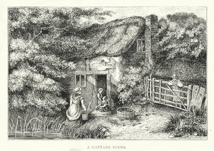 Scène de vie dans un chalet (gravure)