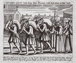 Description des pauvres hommes faisant leur pénitence avec leur paille sur le dos, illustration des Actes et Monuments de John Foxe, neuvième édition, pub. 1684