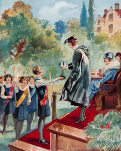 Un triomphe de quatrième forme : une écolière recevant un trophée - English School