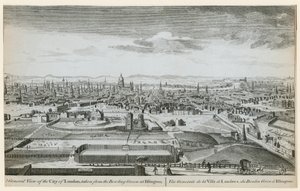Vue générale de Londres prise du bowling green à Islington - English School